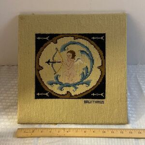 Sagittarius vintage cross‎ stitch needle point picture art 13x13”